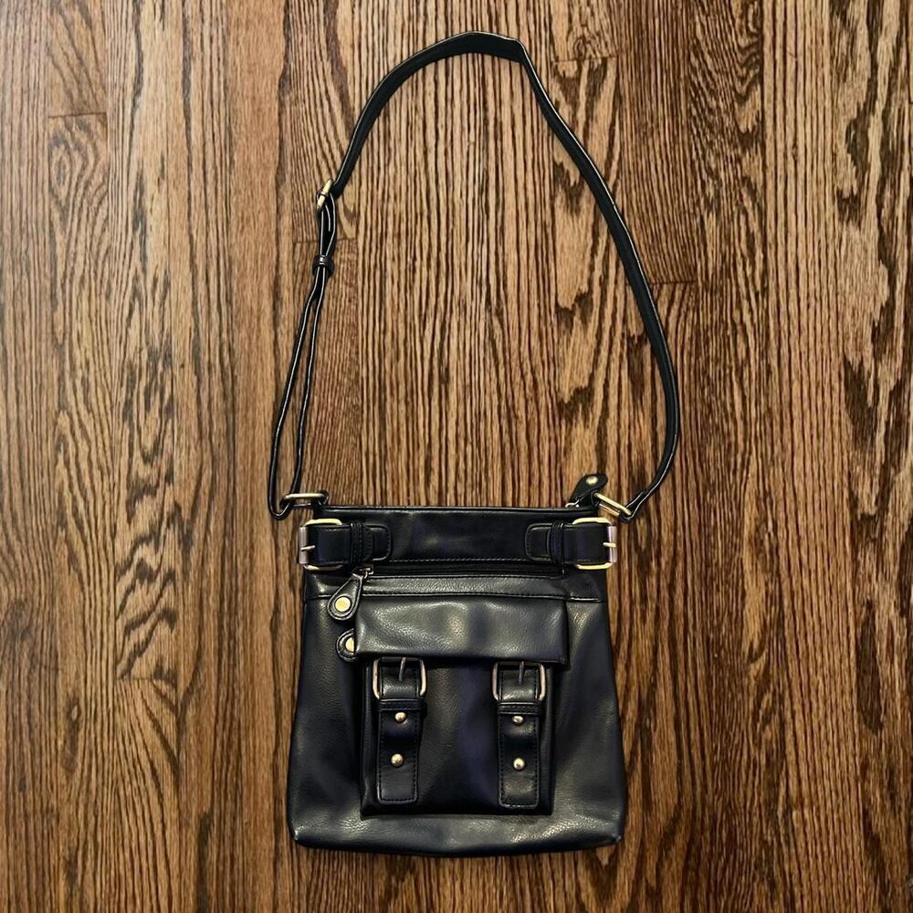 Black faux leather crossbody bag